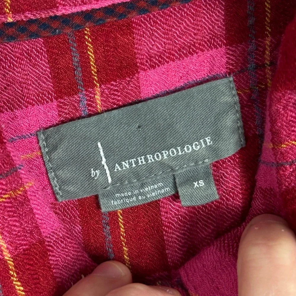 Anthropologie Isadora Pink Button Back Plaid Tunic Top Womens Size Small Popover - Picture 4 of 16
